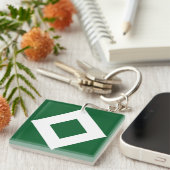 Groene diamant, blauwe witte rand sleutelhanger (Voorkant Rechts)