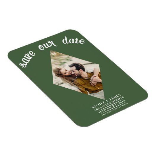 Groene Diamant Foto Bruiloft Save the Date Magneet (Rechterzijde)