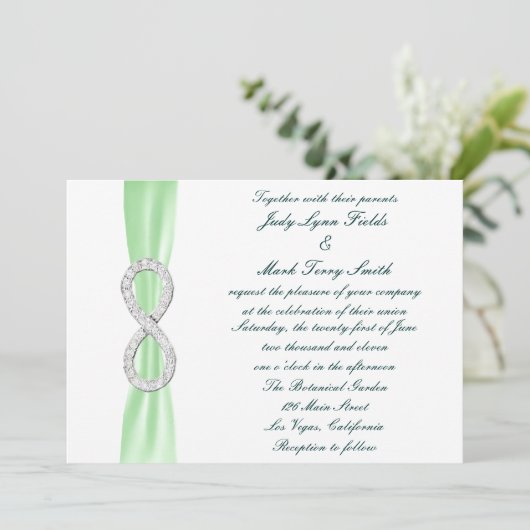 Groene Diamant Infinity bruiloft uitnodiging (Staand voorkant)