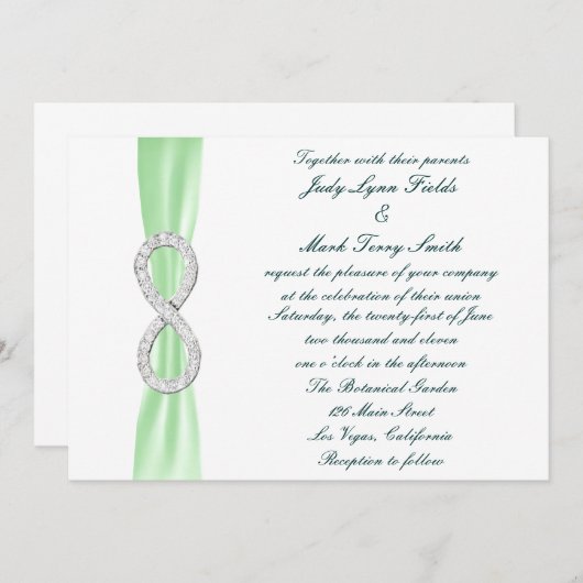 Groene Diamant Infinity bruiloft uitnodiging (Voorkant / Achterkant)