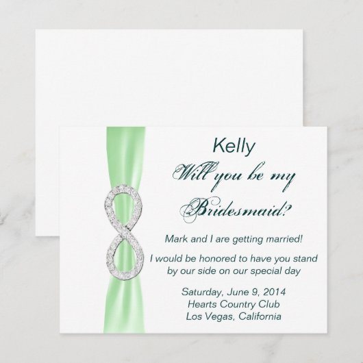 Groene Diamant Oneindig Huwelijk Bruidsmeisje Kaar Kaart (Voorkant / Achterkant)