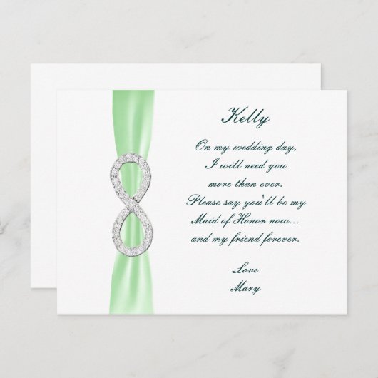 Groene diamant oneindige bruiloft getuige kaart (Voorkant / Achterkant)