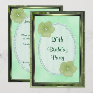 Groene Diamanten Bloemen & Parels 20e Verjaardag Kaart