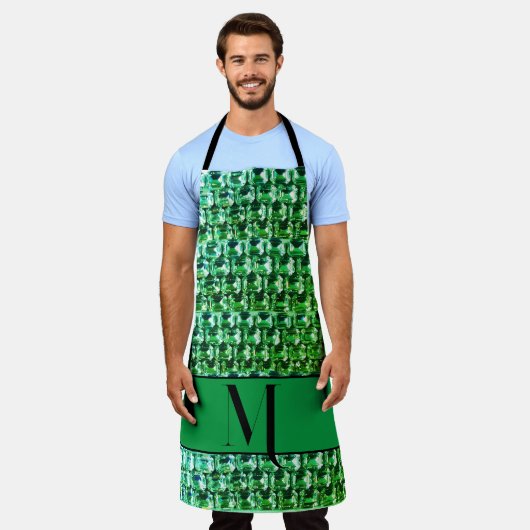 Groene diamanten, groen edeledelstenen juwelenpatr schort (Gedragen)