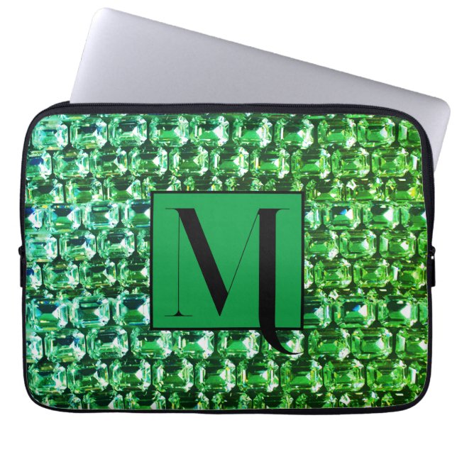 Groene diamanten, groen edelsteensierijpatroon laptop sleeve (Voorkant)