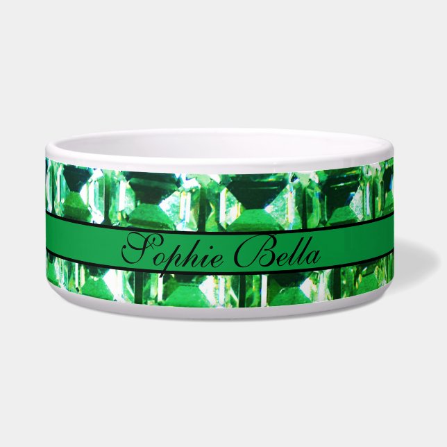 Groene diamanten, groen edelstenen juwelenpatroon voerbakje (Voorkant)