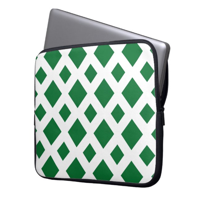 Groene diamanten op wit laptop sleeve (Voorkant Links)