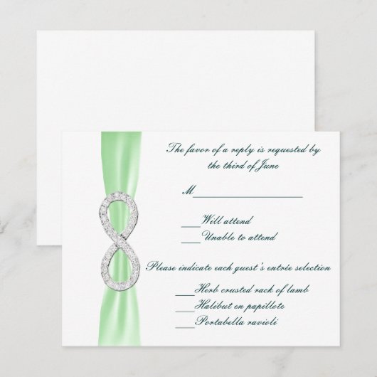 Groene Diamond Infinity Bruiloft Respons Kaart (Voorkant / Achterkant)