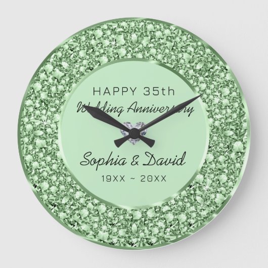 Groene Diamonds Look Bruiloft Jubileum Grote Klok (Voorkant)