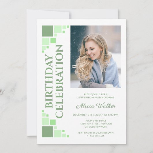 Groene Digitale Lijst Hoek Foto Verjaardag Kaart (Voorkant)