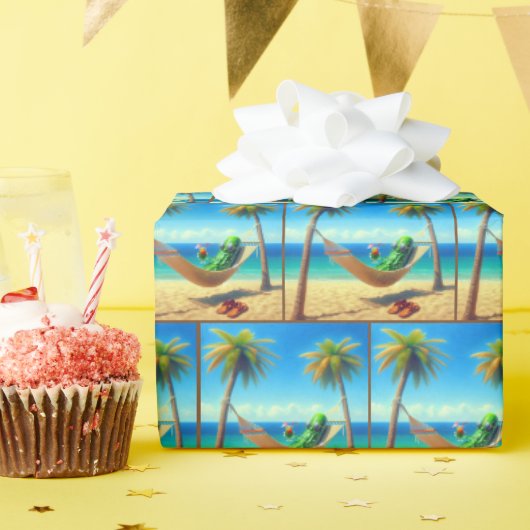 Groene dille augurk in een hangmat cadeaupapier (Verjaardagsfeest)