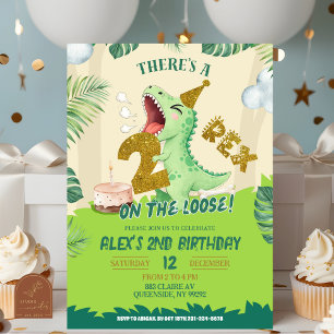 Groene Dino Thema Tweede Rex Los 2e Verjaardag Kaart