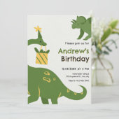 Groene dino verjaardag kaart (Staand voorkant)