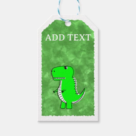 Groene Dino Waterverf Baby shower Cadeaulabel (Voorkant)
