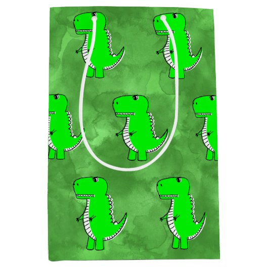 Groene Dino Waterverf Baby shower Medium Cadeauzakje (Voorkant)