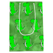 Groene Dino Waterverf Baby shower Medium Cadeauzakje (Achterkant)