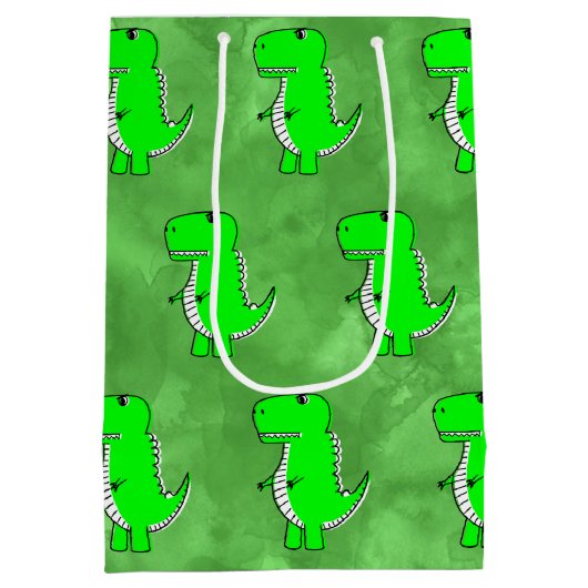 Groene Dino Waterverf Baby shower Medium Cadeauzakje (Achterkant)