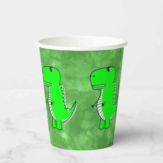 Groene Dino Waterverf Baby shower Papieren Bekers (Achterkant)