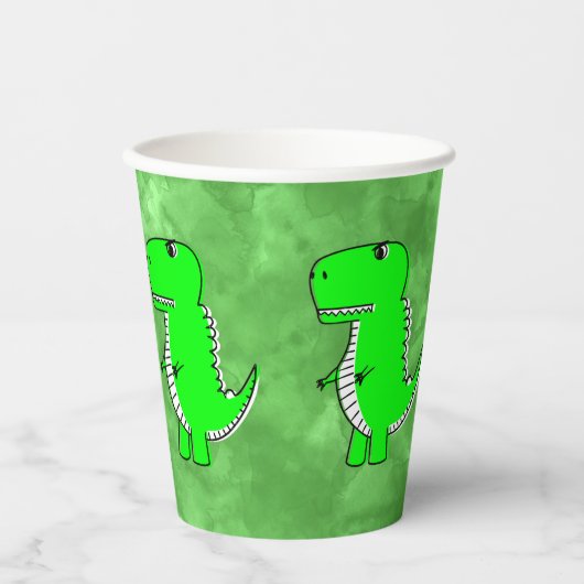 Groene Dino Waterverf Baby shower Papieren Bekers (Voorkant)