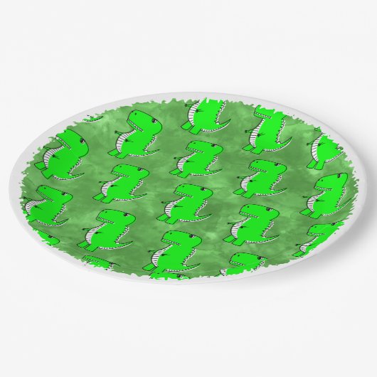 Groene Dino Waterverf Baby shower Papieren Bordje (Gekanteld)