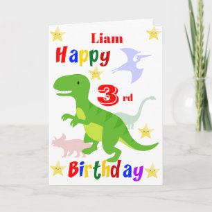 Groene Dinosaur 3e Verjaardag Kaart