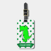Groene Dinosaur Green Polka Dots Custom Name Bagagelabel (Voorkant verticaal)