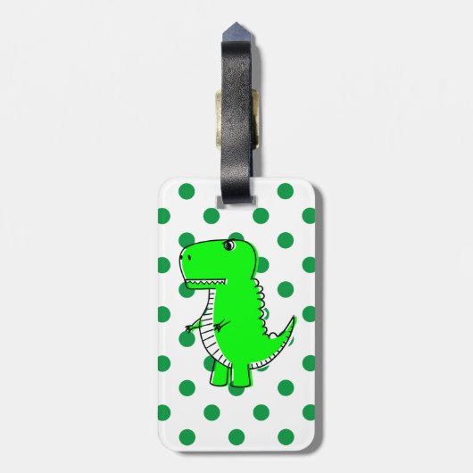 Groene Dinosaur Green Polka Dots Custom Name Bagagelabel (Achterkant verticaal)