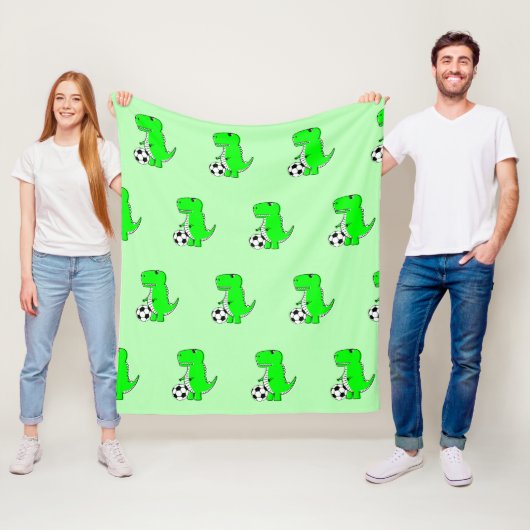 Groene Dinosaur houdt van het Cartoon van de Voetb Fleece Deken (In situ)