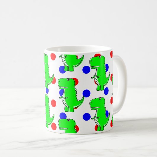 Groene Dinosaur Red Blue Polka Dot Pattern Koffiemok (Voorkant rechts)