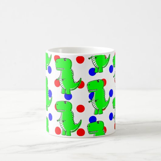 Groene Dinosaur Red Blue Polka Dot Pattern Koffiemok (Center)