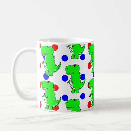 Groene Dinosaur Red Blue Polka Dot Pattern Koffiemok (Links)