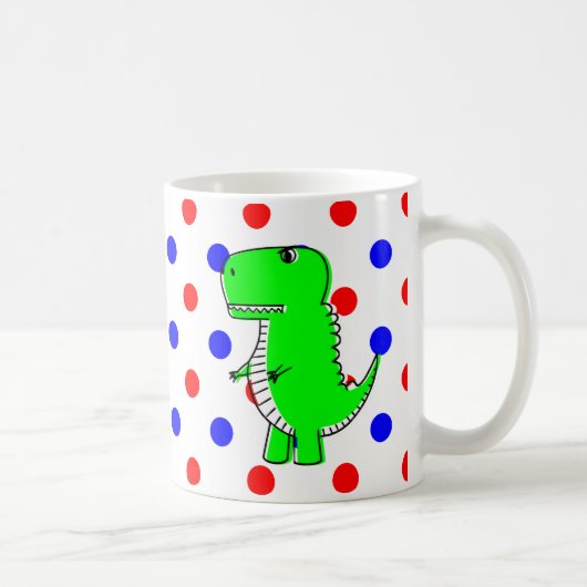 Groene Dinosaur Red Blue Polka Dots Coffee Mok (Rechts)