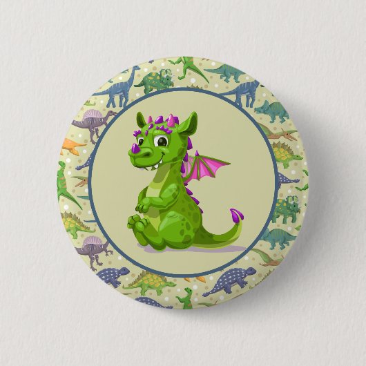 Groene Dinosauriërs  Ronde Button 5,7 Cm (Voorkant)