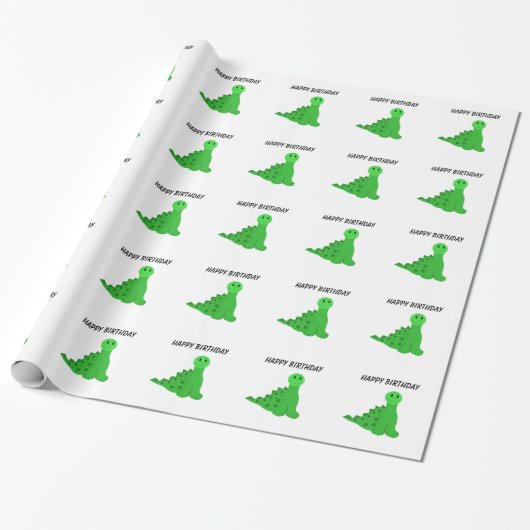 Groene Dinosauriërs Verjaardagsthema Cadeaupapier (Uitgerold)