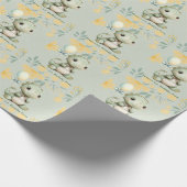 Groene Dinosaurus 1e Verjaardagsfeest Custom Cadeaupapier (Hoek)