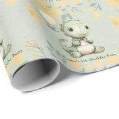 Groene Dinosaurus 1e Verjaardagsfeest Custom Cadeaupapier (Rol Hoek)