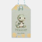 Groene dinosaurus 1e verjaardagsfeest Dank u Cadeaulabel (Achterkant)