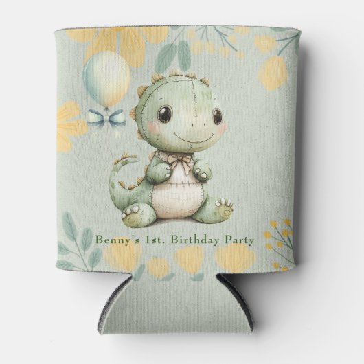 Groene dinosaurus 1e verjaardagsfeestje cadeau blikjeskoeler (Voorkant)