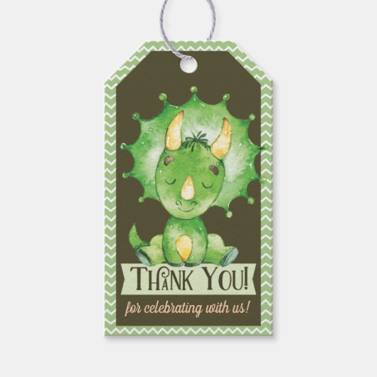 Groene Dinosaurus Baby shower Dank u Cadeau Label Cadeaulabel (Voorkant)