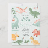 Groene Dinosaurus Baby shower Kaart (Voorkant)