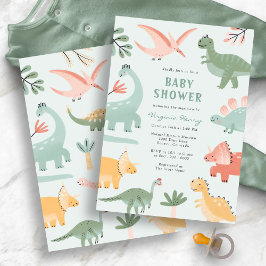 Groene Dinosaurus Baby shower Kaart