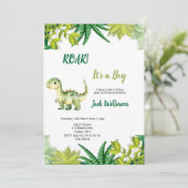  GROENE DINOSAURUS  BABYSHOWER  KAART (Staand voorkant)