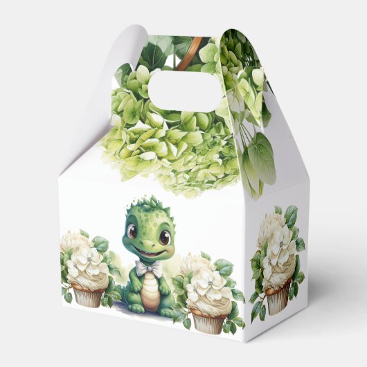 Groene Dinosaurus Bloemen Genderneutraal Baby show Bedankdoosjes (Achterkant)