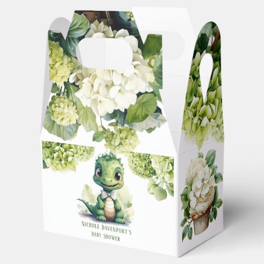 Groene Dinosaurus Bloemen Genderneutraal Baby show Bedankdoosjes (Geopend)