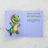 Groene Dinosaurus Blue Gingham Verjaardag Kaart (Binnen)