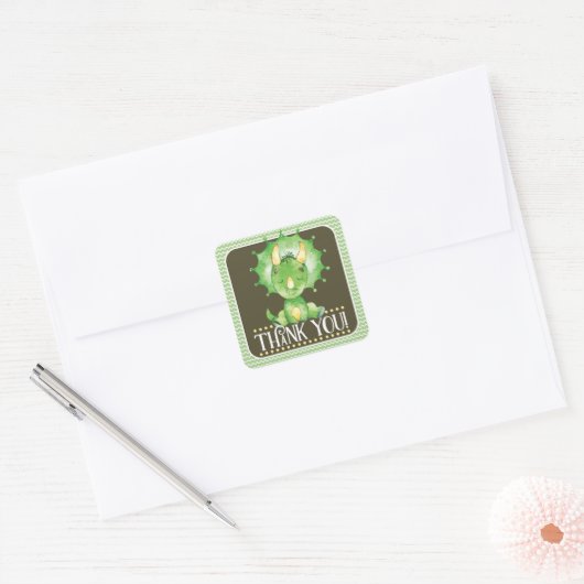 Groene Dinosaurus Dank u Sticker (Envelop)