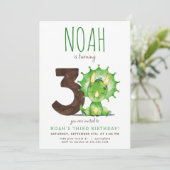 Groene Dinosaurus Derde Verjaardag uitnodiging (Staand voorkant)