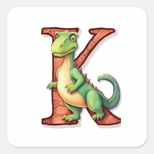 Groene Dinosaurus en de letter K Vierkante Sticker (Voorkant)