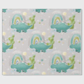 Groene dinosaurus en regenboog Baby shower Cadeaupapier (Vlak)