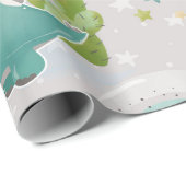 Groene dinosaurus en regenboog Baby shower Cadeaupapier (Rol Hoek)